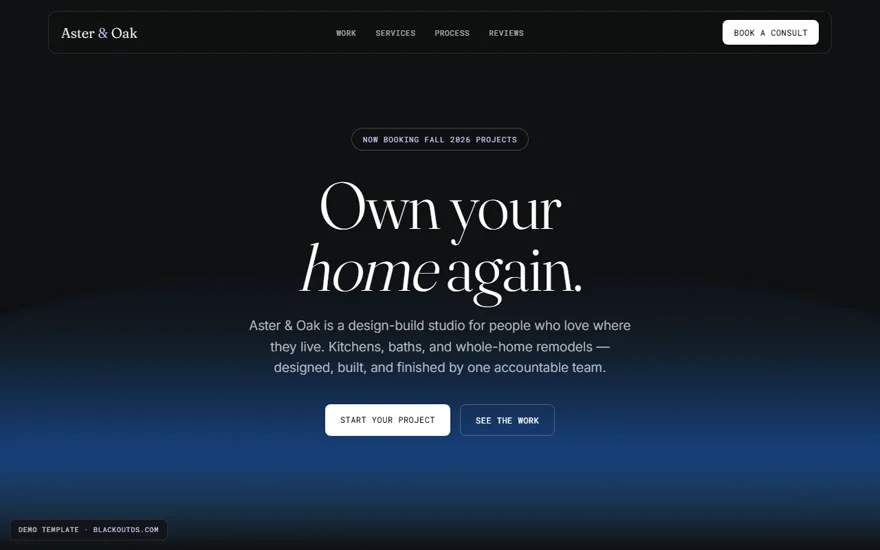 Aster & Oak Home Co. editorial website hero