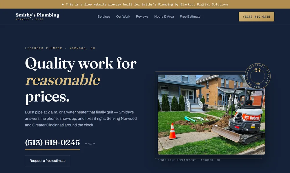 Website Blackout Digital Solutions built for Smithy's Plumbing